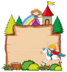 Blank wooden banner with fantasy cartoon character isolated
