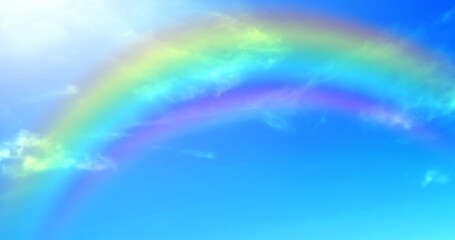 Rainbow background and sky with white clouds	