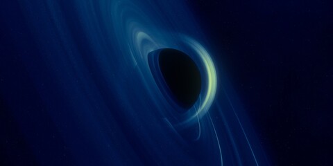 Black hole. Dark night sky. Dark interstellar space. 2d illustration. Cosmos. Powerful stars in a deep space. Blue cold nebula. Galactic center. Matter collapse.