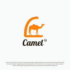 Camel. Letter C with camel logo design idea for company, website or brand