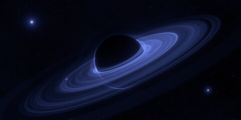 Obraz premium Black hole. Dark night sky. Dark interstellar space. 2d illustration. Cosmos. Powerful stars in a deep space. Blue cold nebula. Galactic center. Matter collapse.