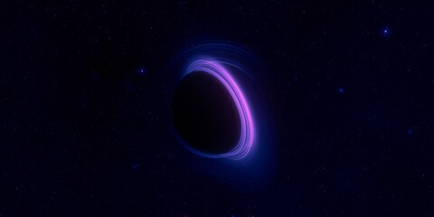 Fototapeta premium Black hole. Dark night sky. Dark interstellar space. 2d illustration. Cosmos. Powerful stars in a deep space. Blue cold nebula. Galactic center. Matter collapse.