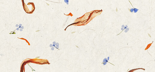 Handmade flower petal paper texture. Horizontal banner