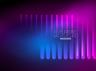 Bright neon color techno abstract background, shiny glowing neon lines in the dark background