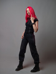 Stylish and bold, young woman in youth-style clothing,