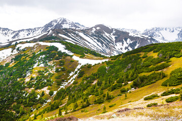 In the high mountains, active summer tourism, beautiful wild nature.