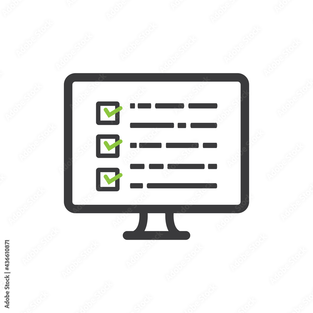 Poster computer with checklist and text, vector, icon.
