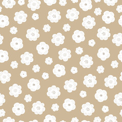 Seamless floral pattern. White flowers on a beige background. Perfect for fabric design, wallpaper, cover art, gift packaging.