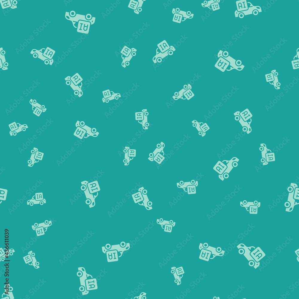 Aufkleber green autonomous artificial intelligence smart car icon isolated seamless pattern on green backgroun