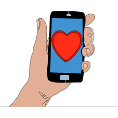 Flat continuous line Heart on smartphone screen