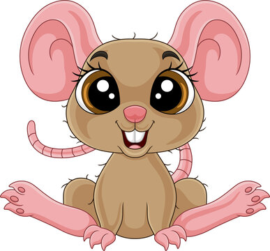 Cartoon cute little mouse sitting
