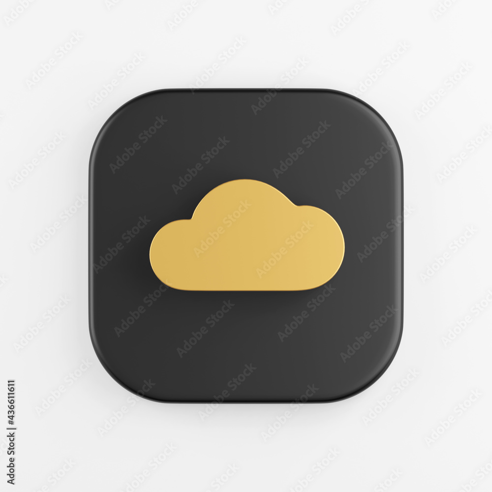 Poster gold flat cloud icon. 3d rendering of black square key button, interface ui ux element.