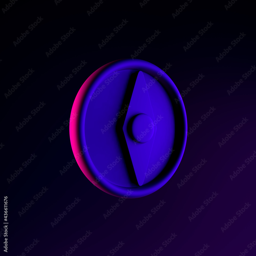 Poster compass neon icon. 3d rendering ui ux interface element. dark glowing symbol.