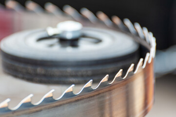 Band saw blade close up macro shot .