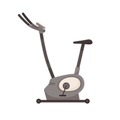 Stationary bike machine with handles, seat, and pedals. Indoor cycling simulator. Gym bicycle for cardio exercises and endurance workout. Flat vector illustration of sports equipment isolated on white