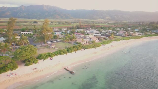 Panoramic View Of The Beautiful Beach Of North Shore Oahu In Hawaii - Aerial Drone Shot