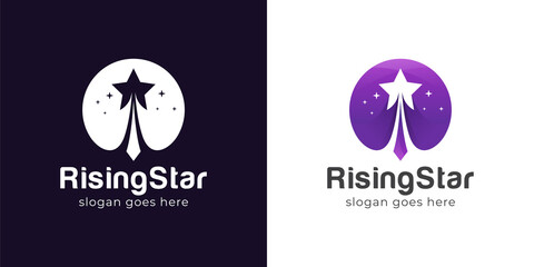 modern simple logo of rocket star or swoosh rising star, reaching dream logo vector template