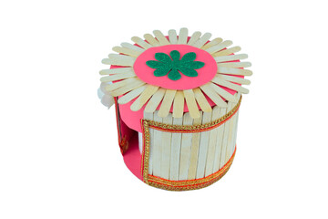 Single nice tissue box made with some small wooden ice cream sticks stacked together