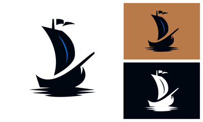 Boat Logo Design Template With Sail And Flag.