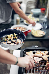 Preparing barbeque on a electrical modern grill outdoors.