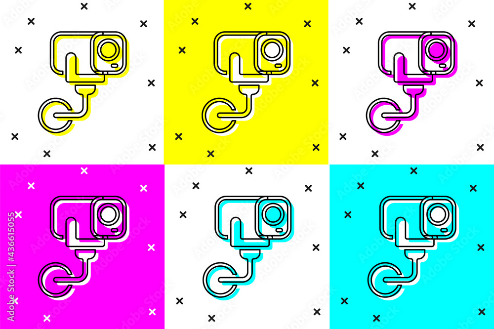 Poster Set Security camera icon isolated on color background. Vector