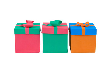 Three different colored miniature gift box made different colored paper