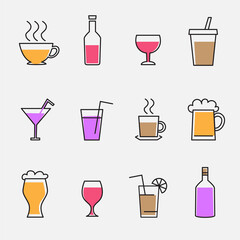 drinks outline icons sign set