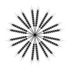 Obraz premium Round wheat wreath and ornament. Black and white silhouette. Design template for packaging, labels, prints and other ideas. Vector illustration and drawing.