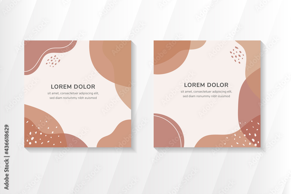 Poster vector set of minimal square backgrounds with organic abstract shapes and sample text in pastel colo