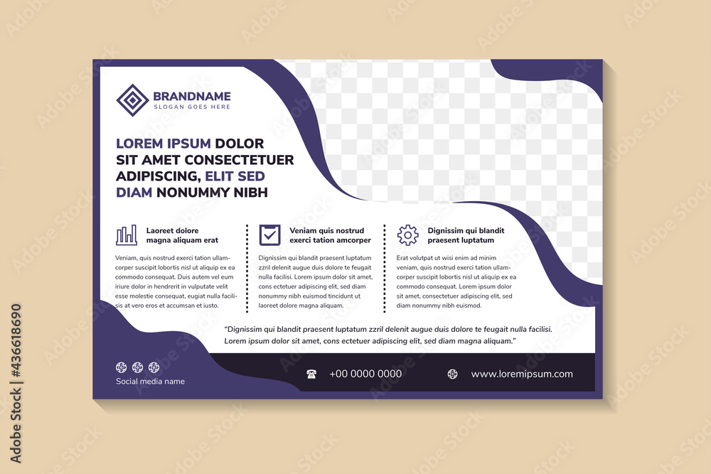 Poster liquid horizontal flyer template with headline dummy text. horizontal layout with space for photo co