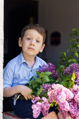 boy with a bouquet of flowers