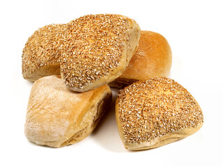 Mixed Organic Bread Rolls on white Background - Isolated