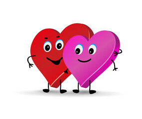 Cute characters of lovers. Couple hearts one embraces the other.