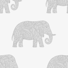 Elephant. Seamless pattern. Design Zentangle. Hand drawn abstract patterns on isolation background. Design for spiritual relaxation for adults. Line art creation. Zen art. Decorative style