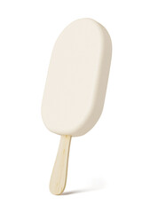 White sundae ice cream bar on wood stick isolated. 3d rendering.