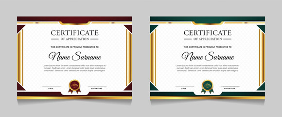 Set of certificate of achievement border design templates with elements of luxury gold badges and modern line patterns. vector graphic print layout can use For award, appreciation, education
