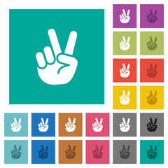 Victory sign hand gesture square flat multi colored icons