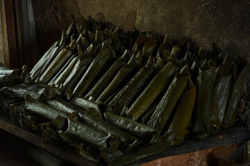 line of rice cakes freshly boiled