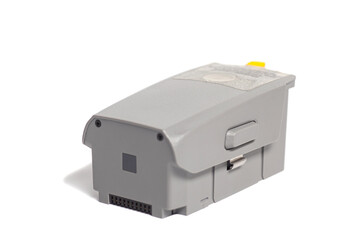 accumulator battery from quadcopter drone aerial camera isolated on white background