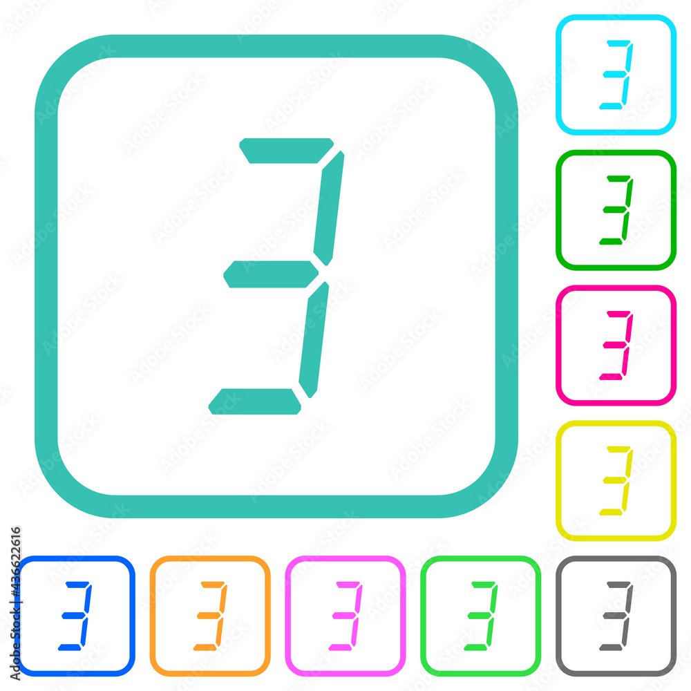 Aufkleber digital number three of seven segment type vivid colored flat icons