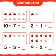 Counting game, count the number of Maple Leaf and write the result. Educational children game, printable worksheet, vector illustration
