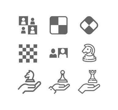 Chess line icon set. Strategy