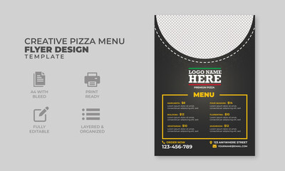 Creative pizza menu flyer design template fast food flyer template layout, a4 poster design ready to print, restaurant flyer,