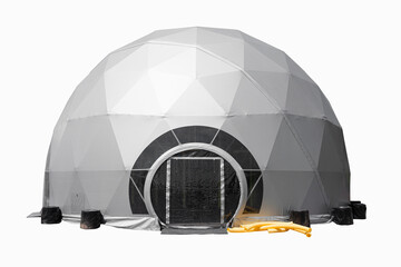 Space base structure, white and dark grey round plastic tent on white background © Marina P.