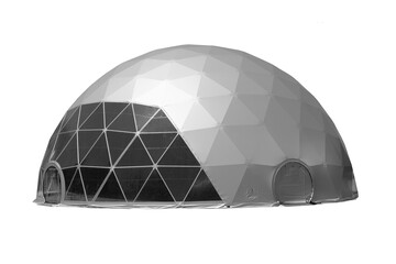 Space base structure, white and dark grey round plastic tent on white background