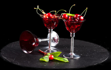 Freshly picked cherries from the tree