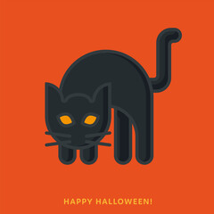 Halloween hunching black cat vector illustration