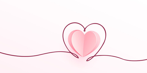 Pink heart cut out from paper illustration. Valentines day card.