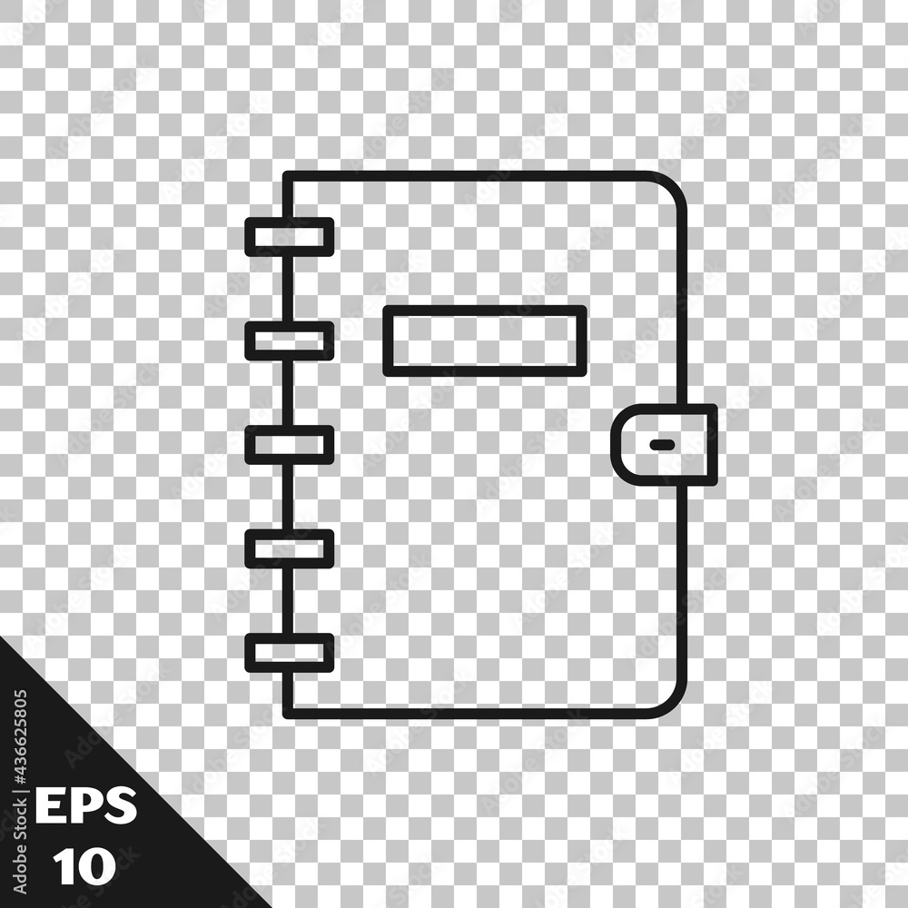 Poster black line notebook icon isolated on transparent background. spiral notepad icon. school notebook. w