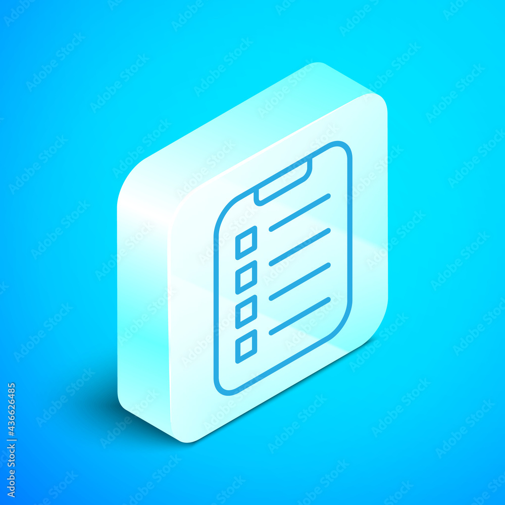 Poster isometric line to do list or planning icon isolated on blue background. silver square button. vector